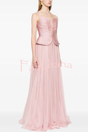 Fantasy Fairy Pleated Corset Chiffon Hem Strapless Maxi Dress