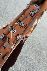 Mediterranean Art Knit Unique Sun Vortex Print Bell Sleeve Long Cardigan