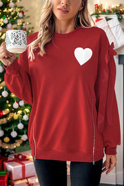 Christmas Heart Pattern Long-sleeved Crew Neck Loose Sweatshirt