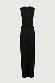 Beautiful Figure Shiny Knit Fabric Cutout Side Slit Stretch Vacation Maxi Dress