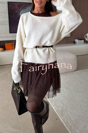 Upper East Chic Knit Wide Neck Long Sleeve Relaxed Sweater