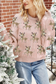 Christmas Deer Loose Round Neck Long Sleeve Knitted Sweater