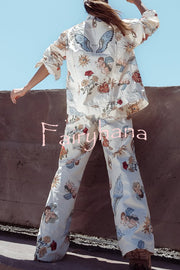 Angel Wings Denim Unique Print Mid Rise Pocket Loose Pants