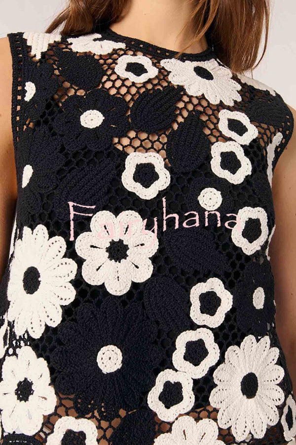 Fashionable Hollow Crochet Sleeveless Round Neck Knitted Vest