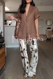 The Finishing Touch Satin Unique Print Elastic Waist Wide Leg Pants