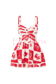 Lucia Linen Blend Ric Rac Trims Unique Print Cutout Pocketed Mini Dress