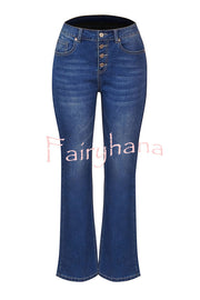 Christina High Rise Button Up Pocketed Flare Jeans