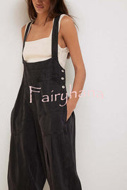 Fashionable Casual Side Pocket Button Loose Denim Overalls
