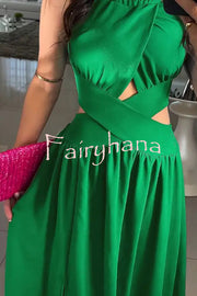 Solid Color Sexy Cross Tie Backless Maxi Dress