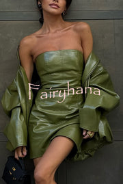 Sexy Tube Top Back Zipper Slim Leather Mini Dress