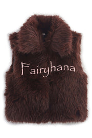 Stylish Collared Sleeveless Short Faux Fur Vest