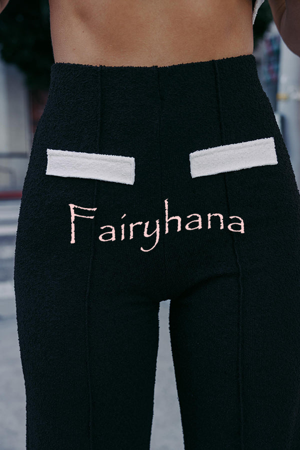 Fashion Contrast Color Stretch High Waist Casual Straight Pants