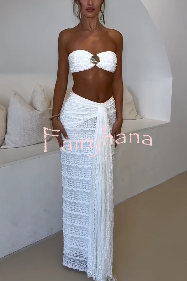 Fashion Metal Shell Embellished Sexy Bandeau and Elastic Tie Maxi Skirt Set