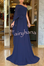 Iriena Chiffon One Shoulder Rose Decoration Waist Formal Maxi Dress