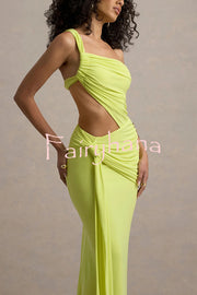 Sexy One-shoulder Backless Ribbon Pleated Slim Maxi Dress
