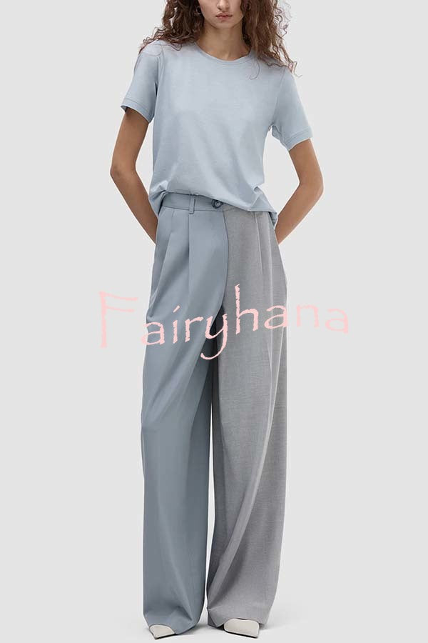 Girl Boss Avant-garde Contrast Colors Lapel Boyfriend Blazer and Pocketed Wide Leg Pants Set