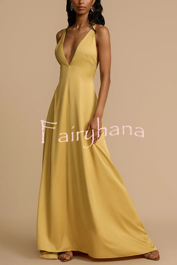 Golden Hour Plung V-neck Resin Beads Detail Backless Maxi Dress