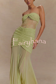Fashion Lace Splicing Sexy Sleeveless Off-shoulder Slim Maxi Dress
