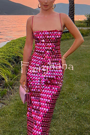 Sexy Sequined Halter-neck Backless Slim Fit Slit Midi Dress