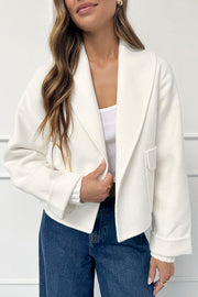Comfortable Season Shawl Collar Open-front Long Sleeve Flap Pockets Crop Coat