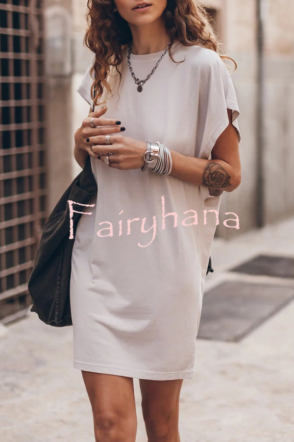 Absolutely Comfortable Cotton Blend Batwing Loose T-shirt Mini Dress