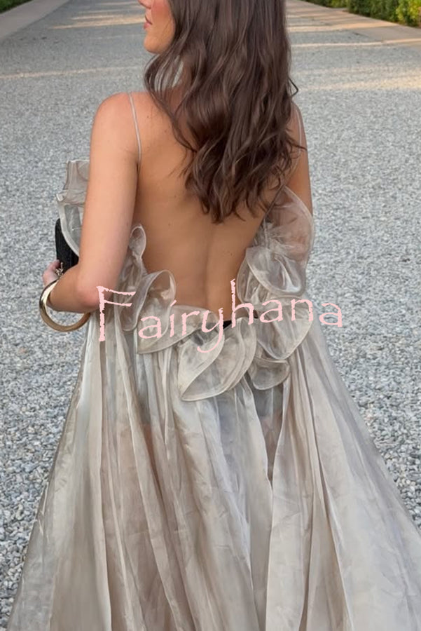 By The Sea Organza Ruffle High Low Hem Slip A-line Maxi Dress