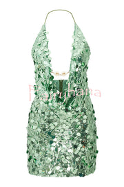 Sexy Halter Neck Sequined Open Back Mini Dress
