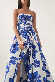Perfect Moment Floral Off Shoulder Ruched Bodice Drape Bubble Hem Maxi Dress