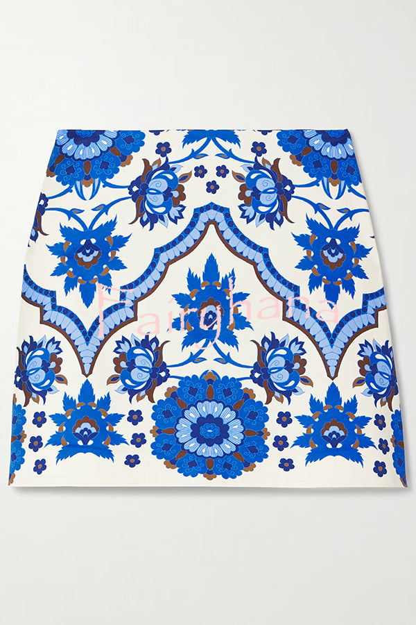 Unique Printed Round Neck Sleeveless Top and Casual Mini Skirt Set