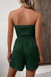 Solid Color Tube Top Button Pleated Casual Rompers