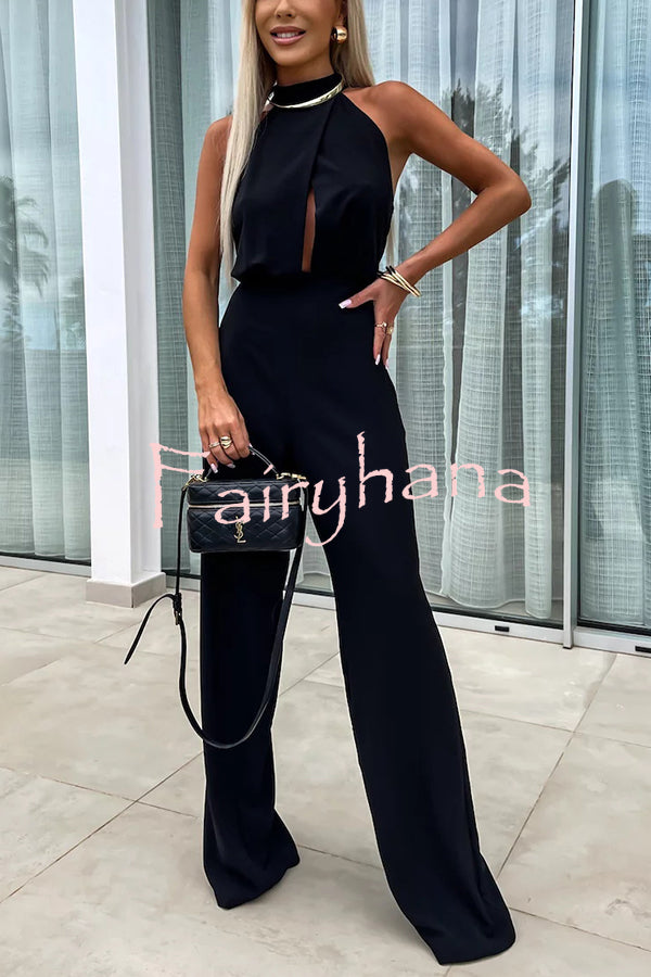 Fashionable Solid Color Sleeveless Hollow Slim Fit Jumpsuit