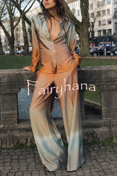 Fashion Gradient Print Casual Pocket Straight Pants