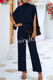 Solid Color Slit Back Lace Up Hollow Long Sleeve Jumpsuit