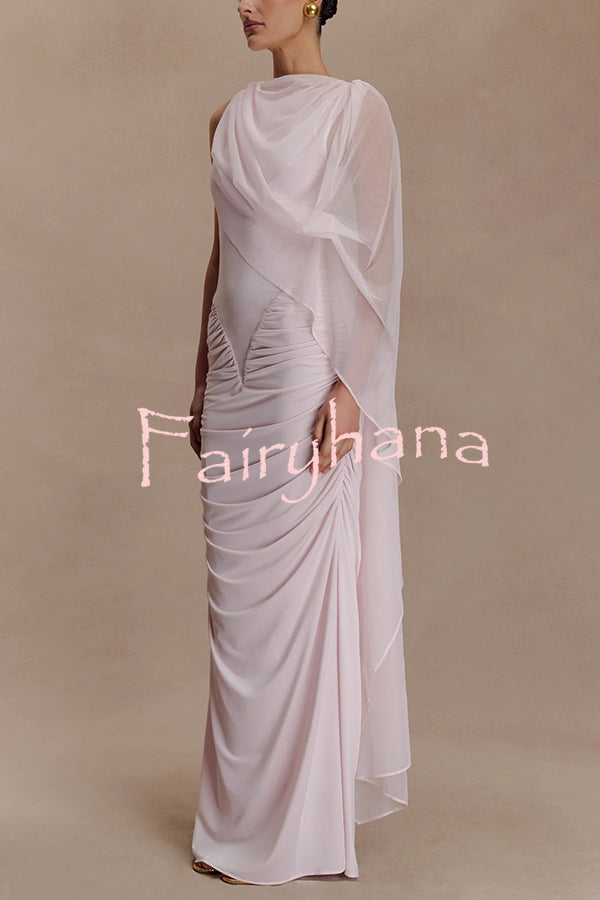 Fashionable Mesh Shawl Sleeveless Slim Fit Pleated Maxi Dress