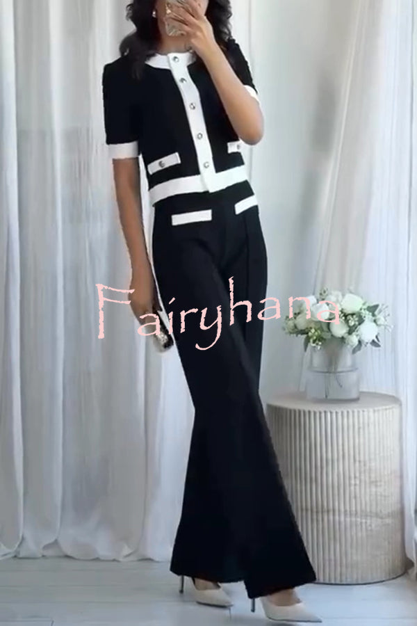 Fashion Contrast Color Stretch High Waist Casual Straight Pants