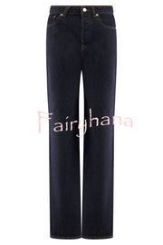 Stassi Denim High Waist Pocketed Straight Leg Jeans