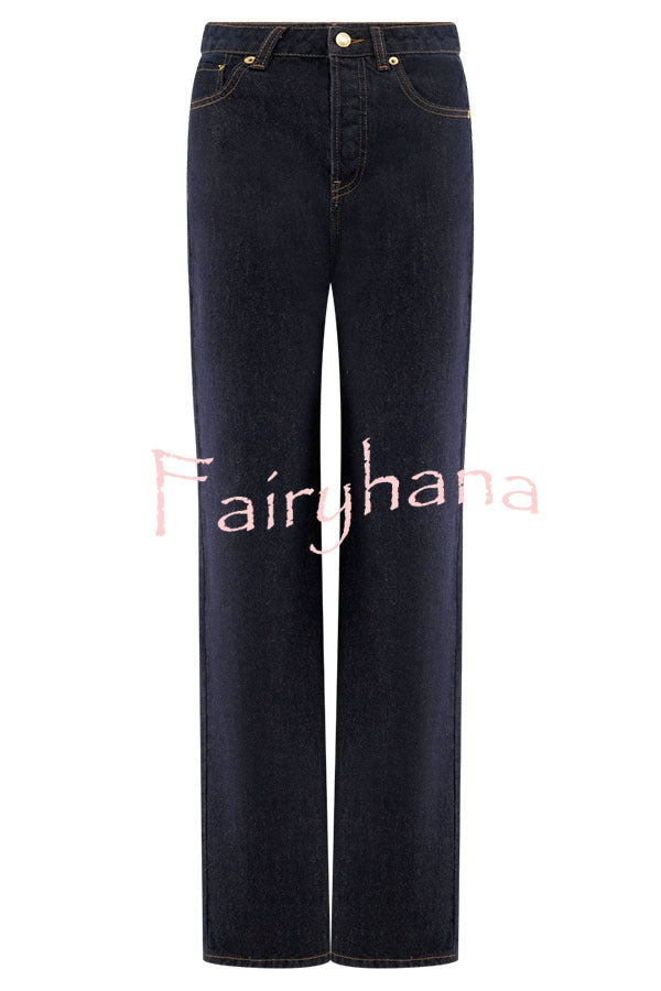 Stassi Denim High Waist Pocketed Straight Leg Jeans