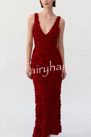 Three-dimensional Flower Sexy V-neck Slim Maxi Dress