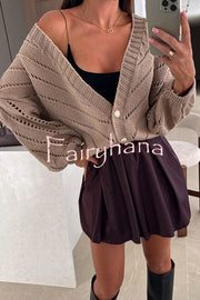Fashion Hollow Knitted V-neck Button Loose Cardigan