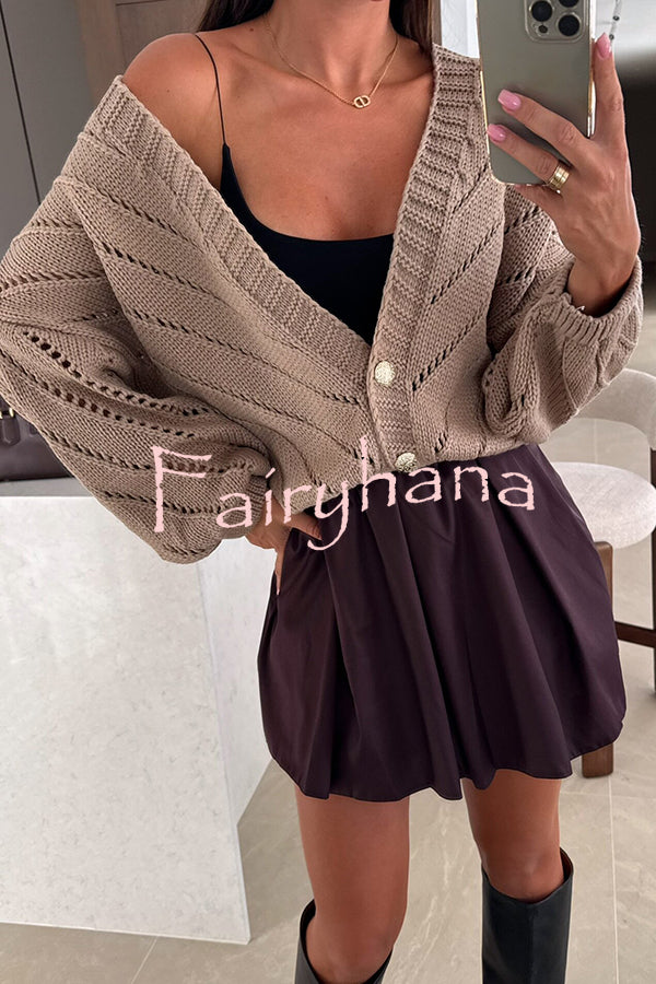Fashion Hollow Knitted V-neck Button Loose Cardigan