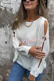 Solid Color Round Neck Hollow Long Sleeve Loose Knitted Sweater