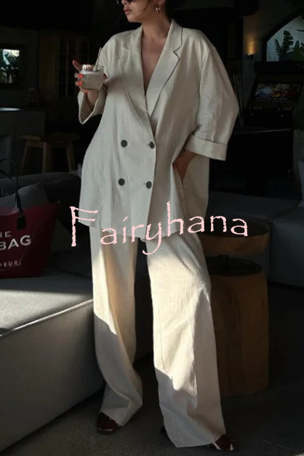 Fashionable Pleated Elastic Waist Tie Casual Pocket Wide-leg Pants