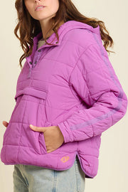 Solid Color Hooded Long-sleeved Loose Pocket Padded Top