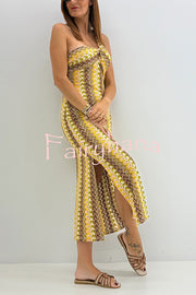Colorful Zigzag Pattern Lace One-shoulder Slim Vacation Midi Dress