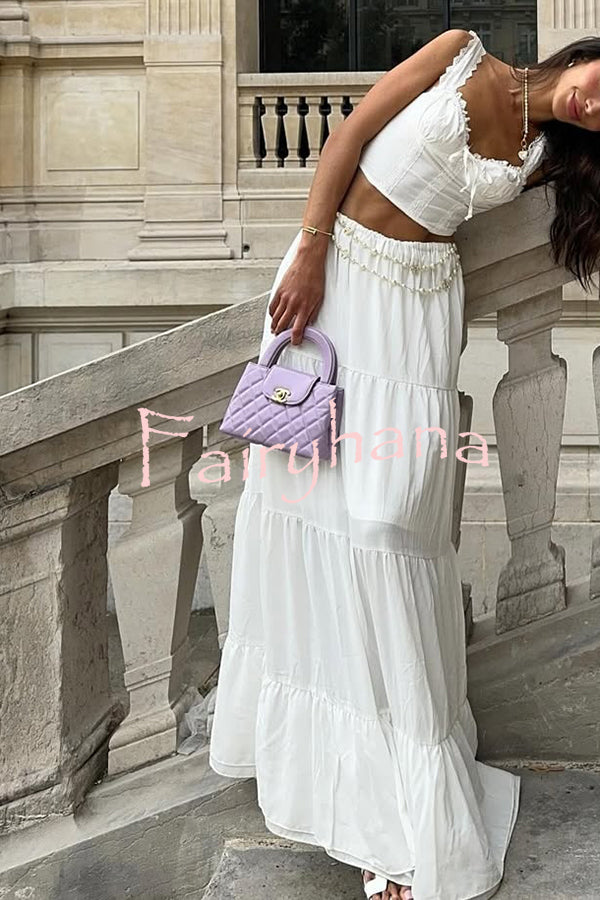Fashionable Suspender Slim-fit Top and Elastic Waist Stitching Elegant Maxi Skirt Set