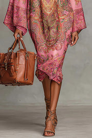 Retro Unique Print Casual Long-sleeved Loose Midi Dress