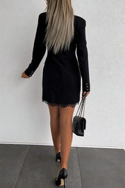 ‌Elegant Lace Panel Long-sleeved Button-down Suit Mini Dress