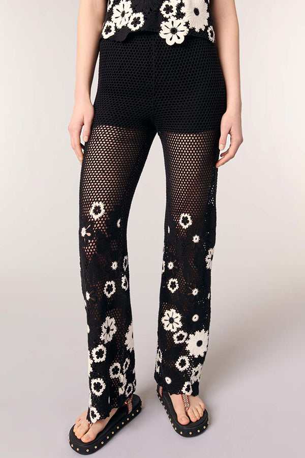 Fashion Hollow Hook Elastic Waist Casual Wide-leg Pants