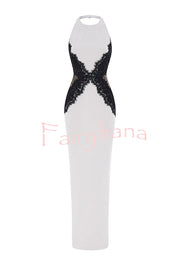 Sexy Halterneck Lace Paneled Backless Slim Maxi Dress