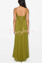 Soft and Elegant Metal Hollow Design Back Smocked A-line Slip Maxi Dress